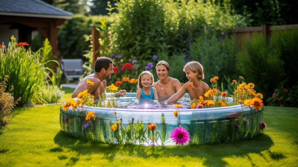 Family in inflatable pool